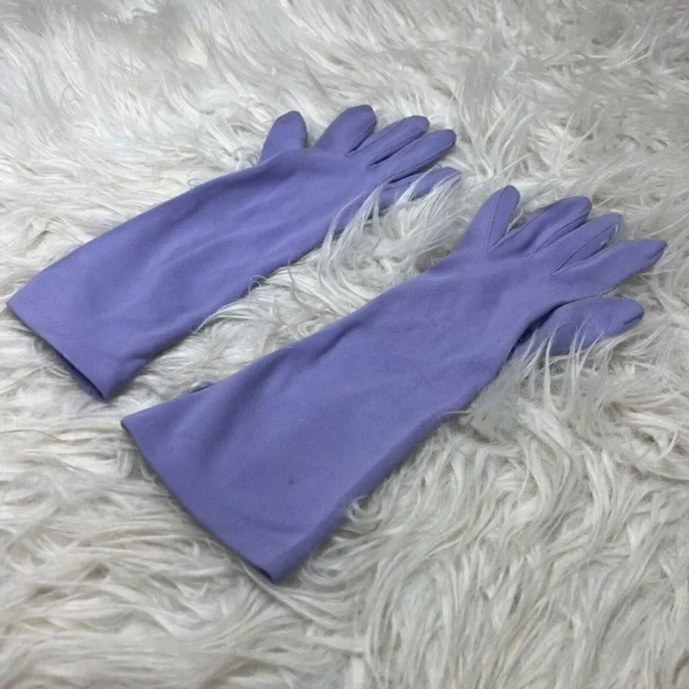 Vintage 70s Pastel Purple Nylon Cotton Forearm Length Womens Gloves ONE SIZE